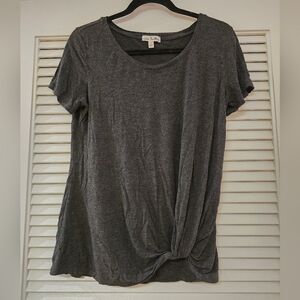 Nine Britton - Grey Lightweight Short-Sleeve Twist-Knot Top